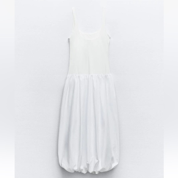 Zara balloon drop waist mixed media white dress - Picture 8 of 10